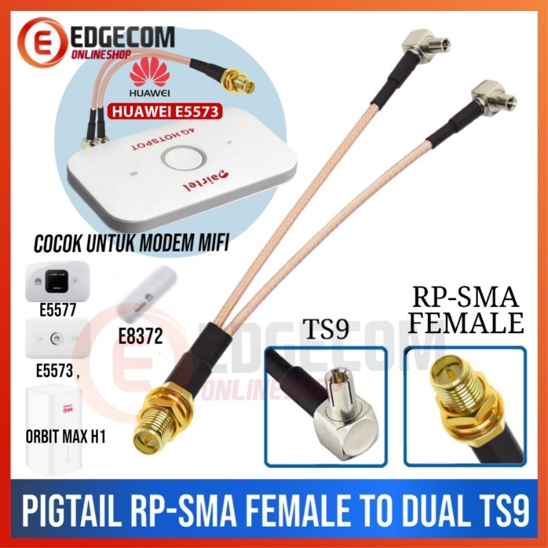 Pigtail Modem Mifi E5573, E5577, E8372, Orbit Max RPSMA to TS9 Double Port