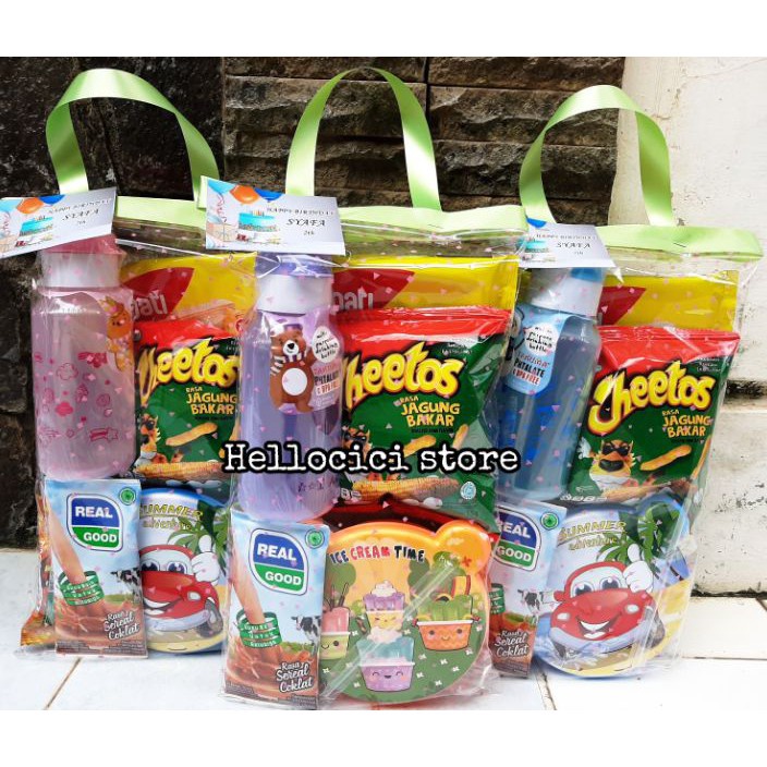 TERBARU Parcel bingkisan snack lunch box  botol minum kemasan cantik ulang tahun