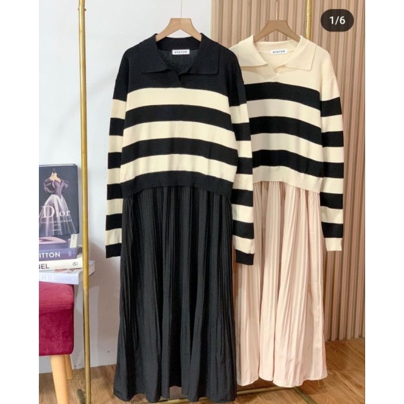 MIDI DRESS RAJUT MIX PLISKET