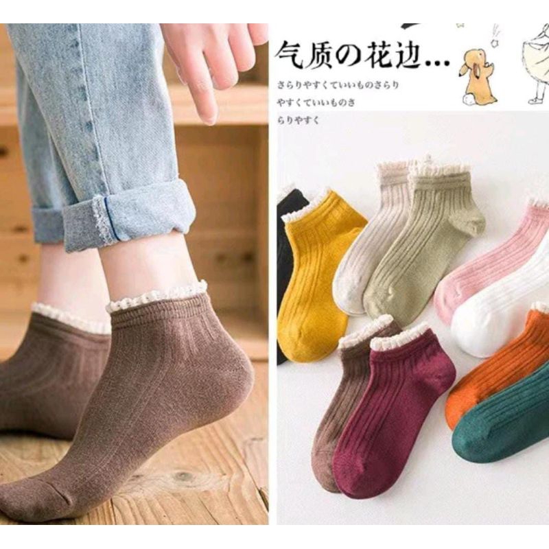 Kaos kaki Wanita Motif Renda Kaos kaki Pendek Semata Kaki Import Murah