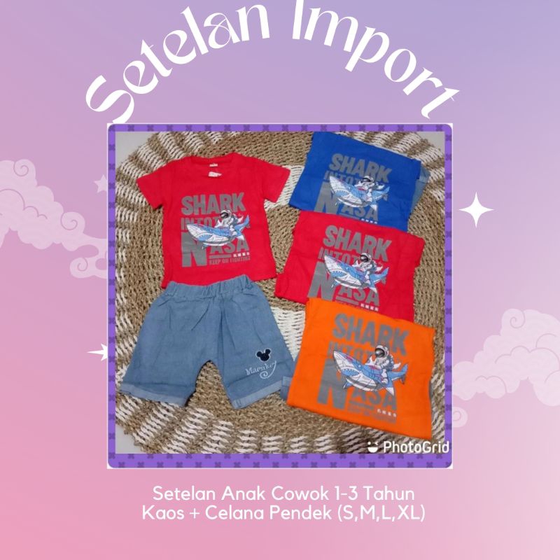 Setelan Anak Laki-laki 1-3 Tahun / Set Kaos dan Celana Jeans Pendek