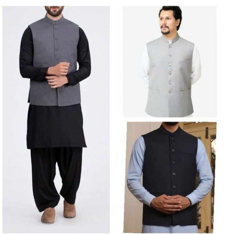 Rompi Pakistan Pria Muslim / Rompi Kurta Majelis Sholat Polos Bahan Jas Full Puring