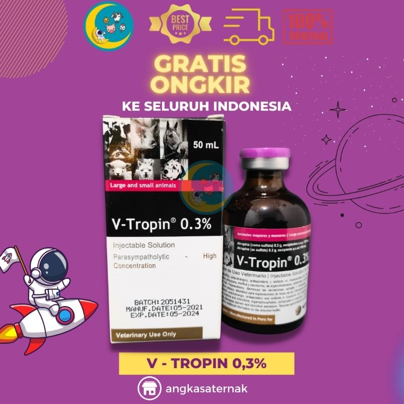 V TROPIN 0.3% (Atropin injeksi untuk hewan) 50 ml - Atropin Hewan Sapi V-TROPIN VTROPIN