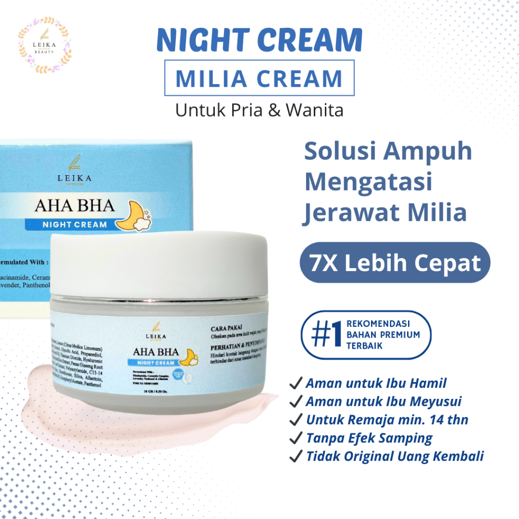 AMPUH Milia Night Cream Original BPOM Leika Skincare Jerawat Milia Night Cream Krim Milia Obat Milia