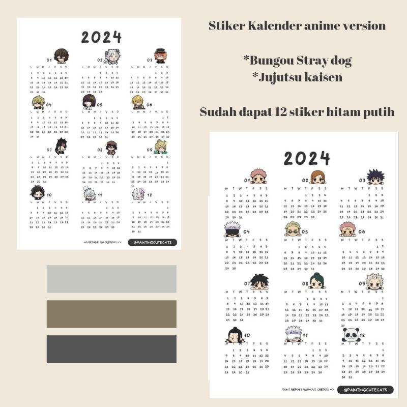 Sparepart.craft Stiker Gojo - Calender anime - Mini Calendar 2024 - Stiker Kalender - Mini kalender 