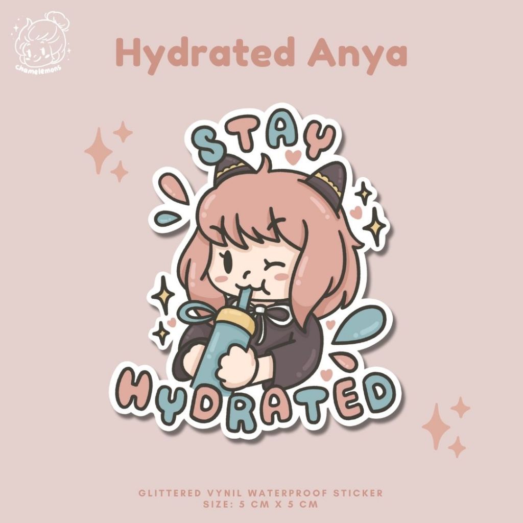 

Hydrated Anya SpyX - Waterproof Vynil Glitter Sticker | Uk. 5 x 5 cm | Fanart Anime