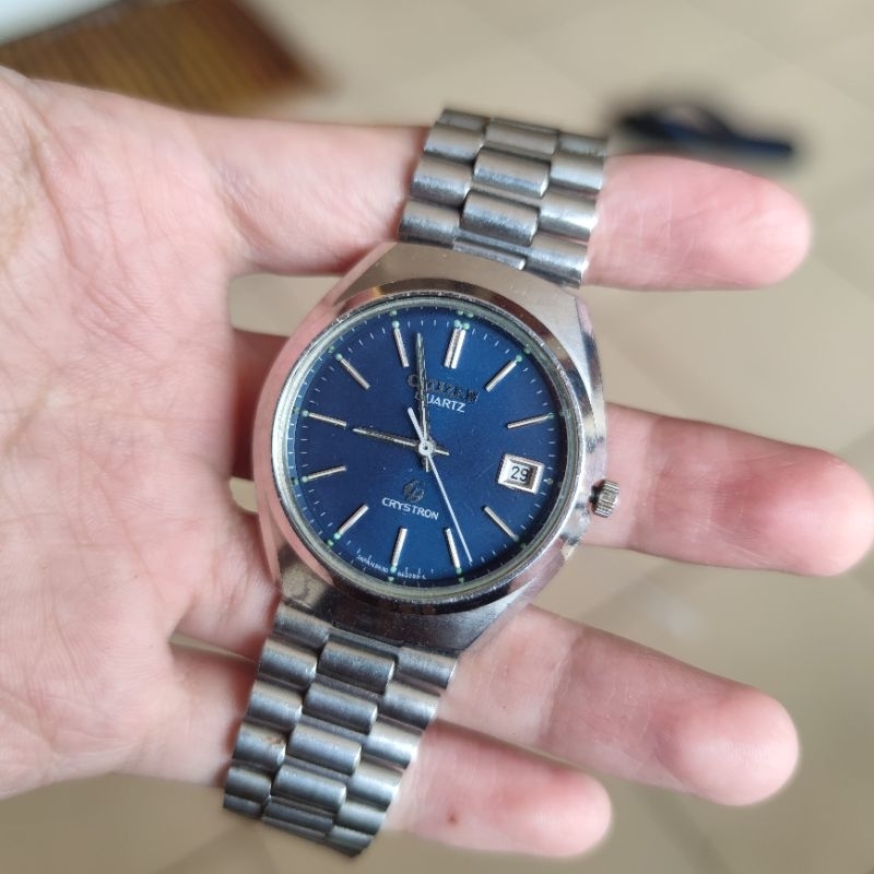 Citizen Crystron Blue Dial Jam Tangan Pria Jam Tangan Analog Biru Quartz Normal Bekas Mulus