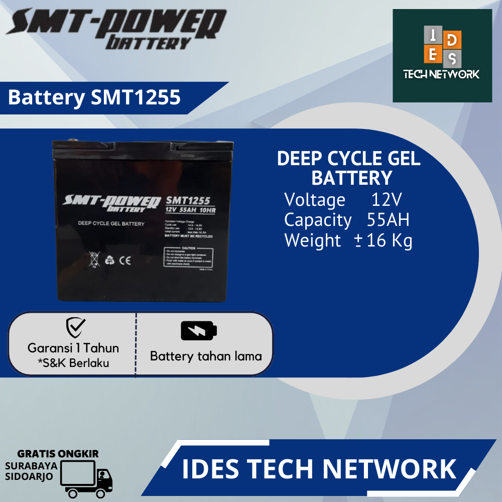 Baterai SMT Power 12V 55AH/ Baterai VRLA/ Baterai Deep Cycle Gel - SMT1255
