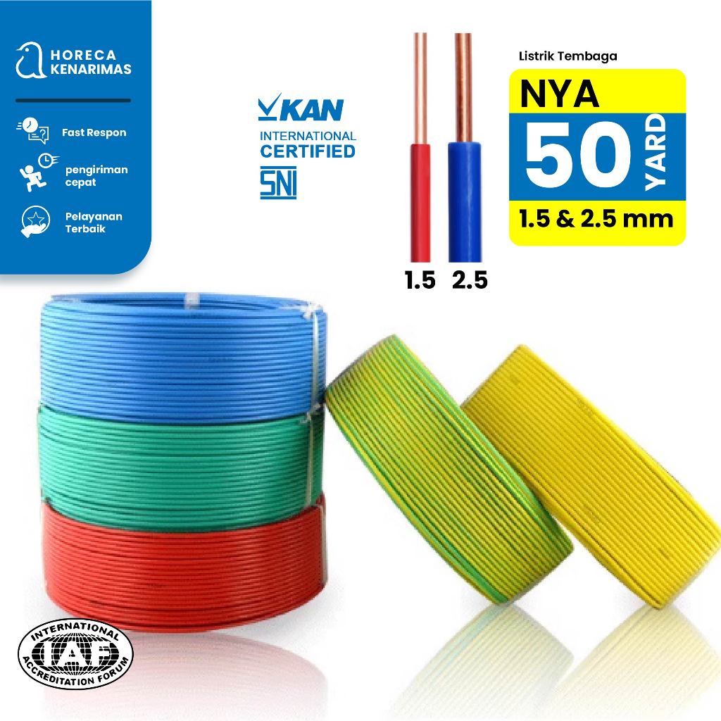 Kabel Listrik NYA / Kabel Kawat NYA 1.5mm 2.5mm Kabel Tembaga Asli 50 Yard Full