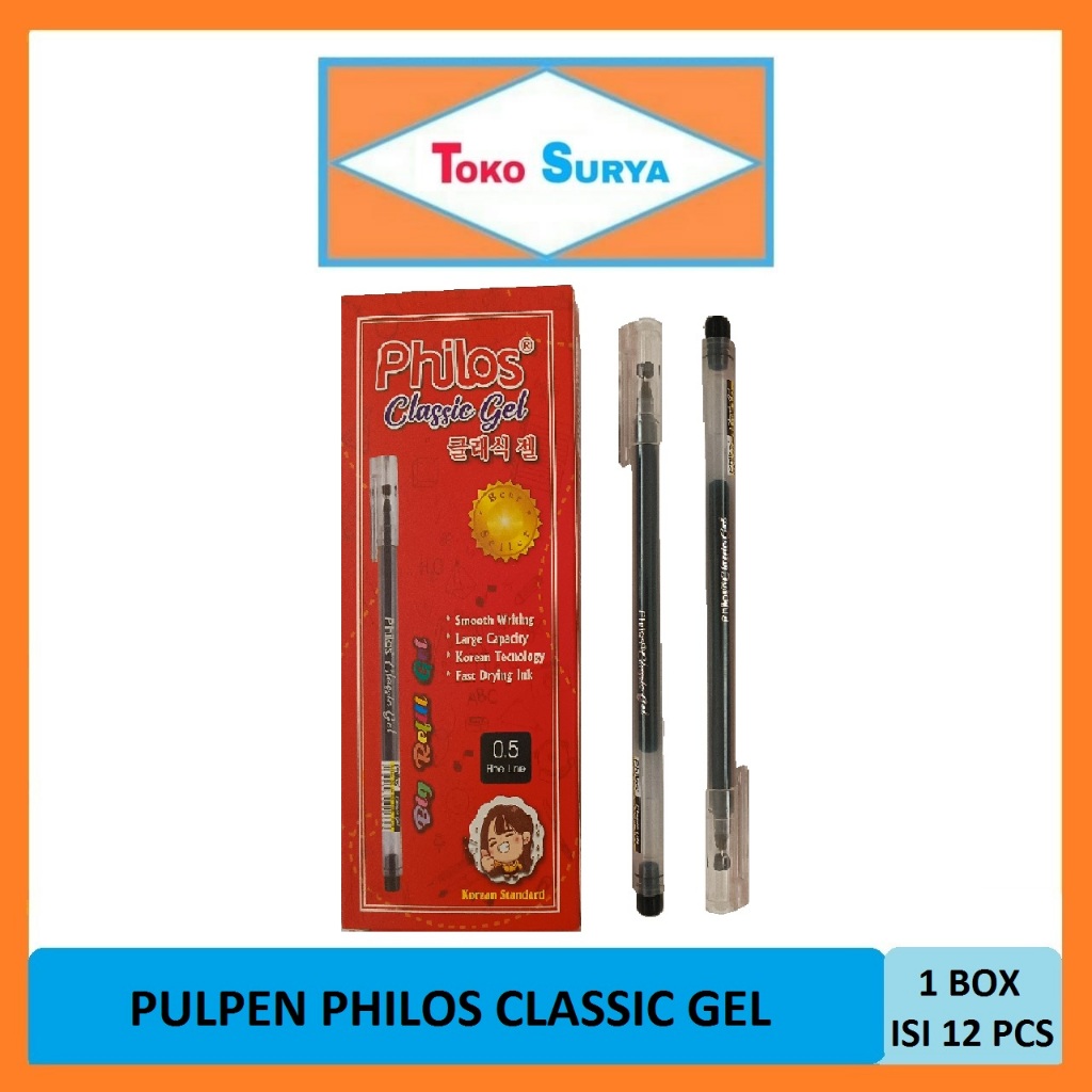 

Pulpen Philos Classic Gel Hitam 1 Box Isi 12 Pcs