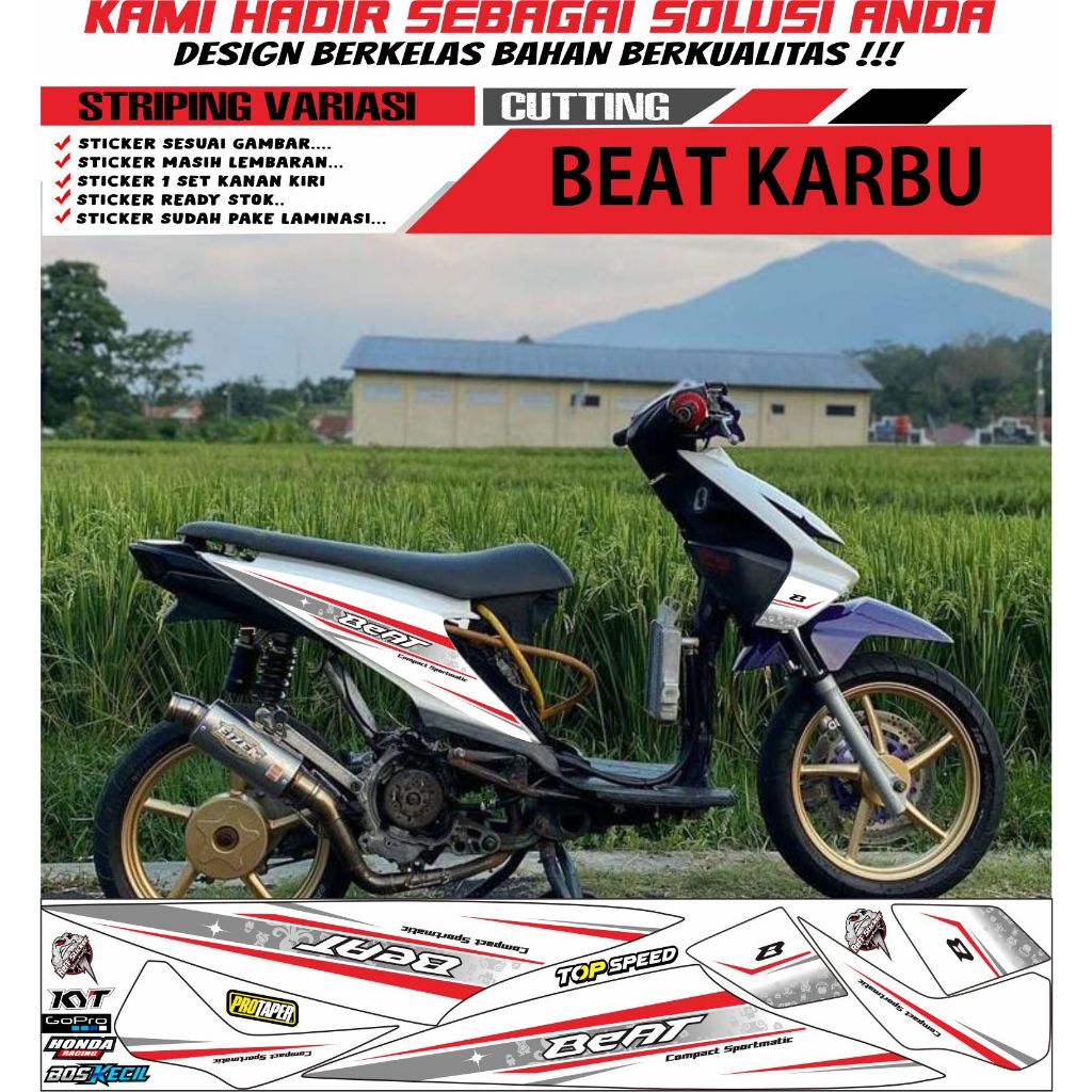 STRIPING BEAT KARBU VARIASI LIS SIMPLE TERBARU, STICKER BEAT KARBU DASAR PUTIH VARIASI