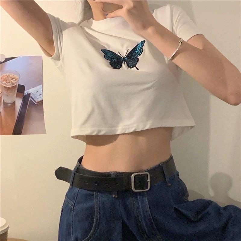 Atasan kaos crop wanita kupu