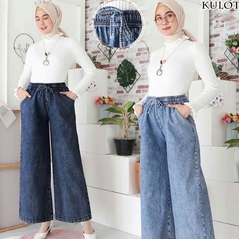 Disc TrxGg5G KULOT JEANS JUMBO MLXLXXL3L SNOW TALI SERUT  KULOT LIPAT JEANS PINGANG FULL KARET PREMI