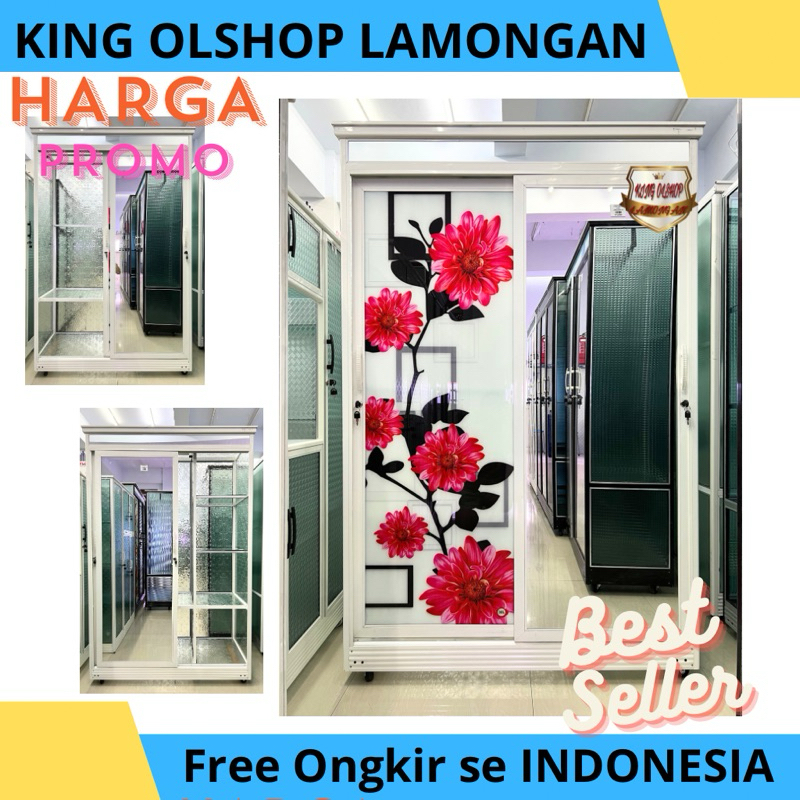 Lemari Pakaian Almini 2 Pintu Sliding Kaca Printing Jumbo [LAMONGAN]