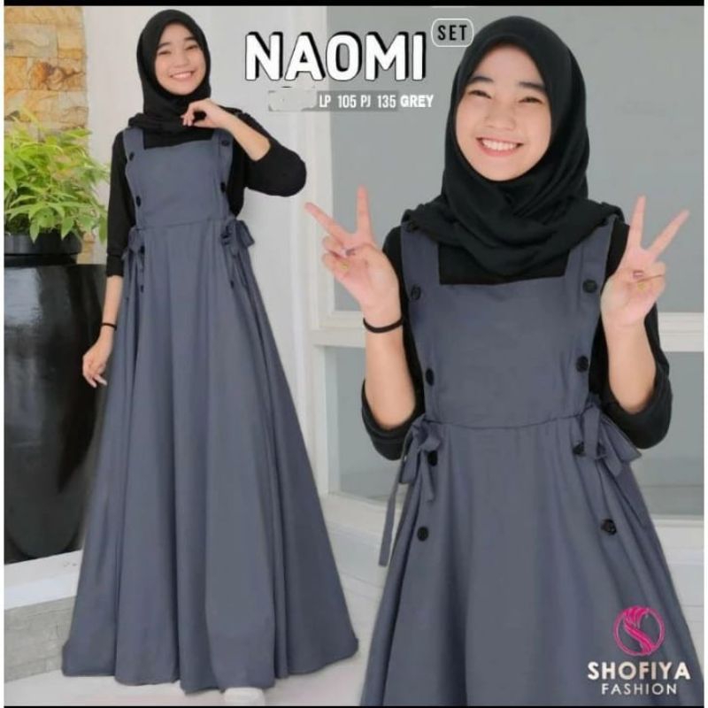 Gamis Remaja Anak Perempuan Tanggung 12-15 tahun Gamis Naomi Overall Set Inner Baju Jamsuit Gamis an