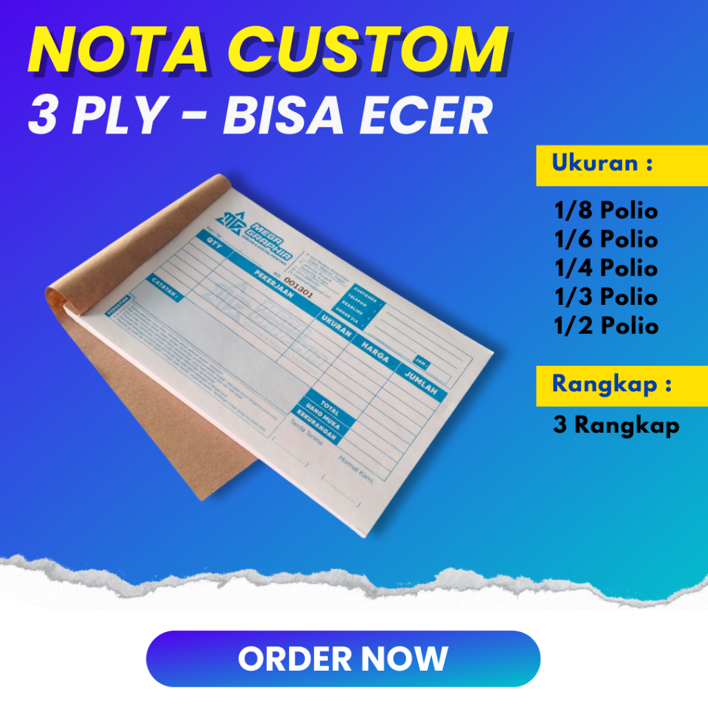 

Nota Custom rangkap 3 / Nota Bon Surat Jalan 3 ply Murah Bisa Ecer