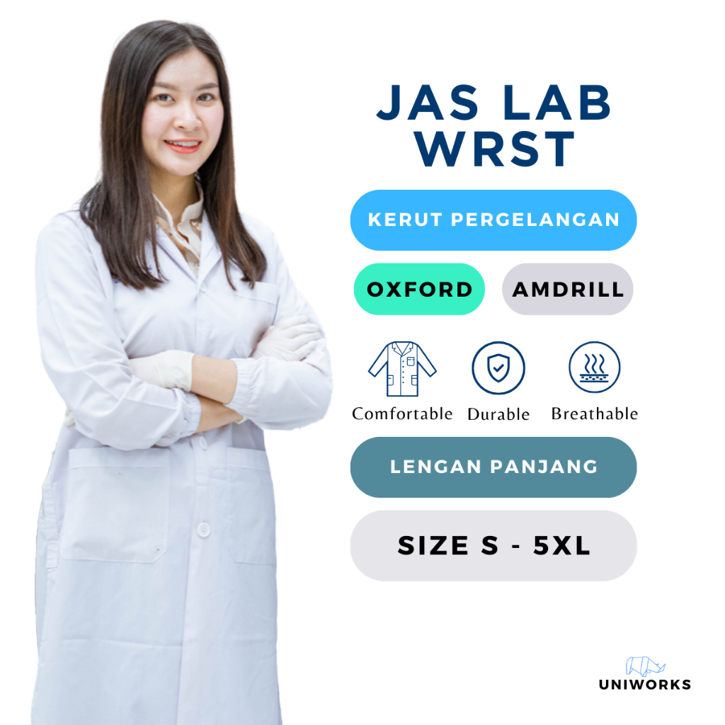 Jas Lab Lengan Panjang dengan Kerut Pergelangan untuk Laboratorium dan Medis