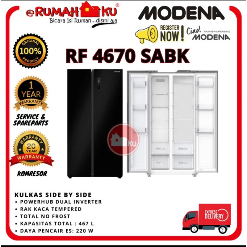 KULKAS MODENA RF 4670 SABK SIDE BY SIDE