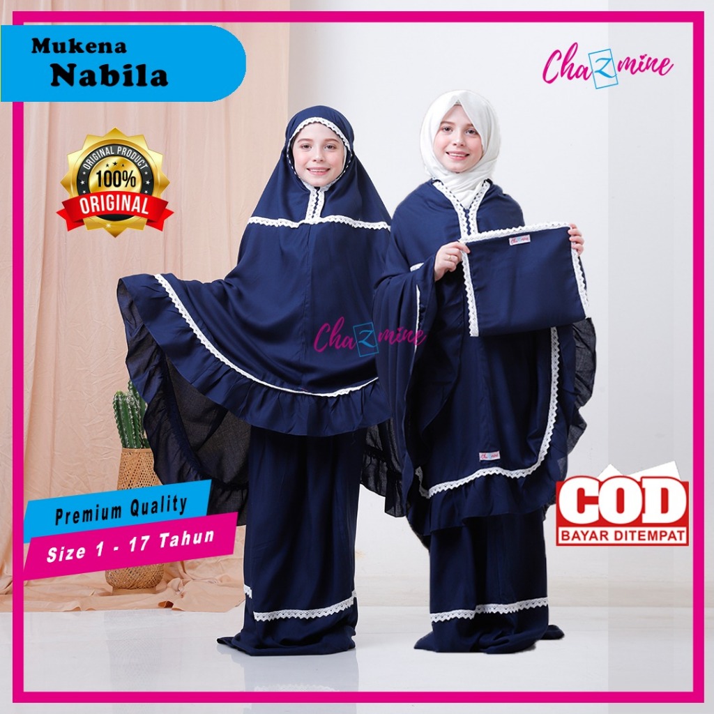 Mukena Anak 2 Fungsi Nabila Umur 1-17 Tahun Rayon Polos Super Adem Mukenah Ponco  Resleting Dagu