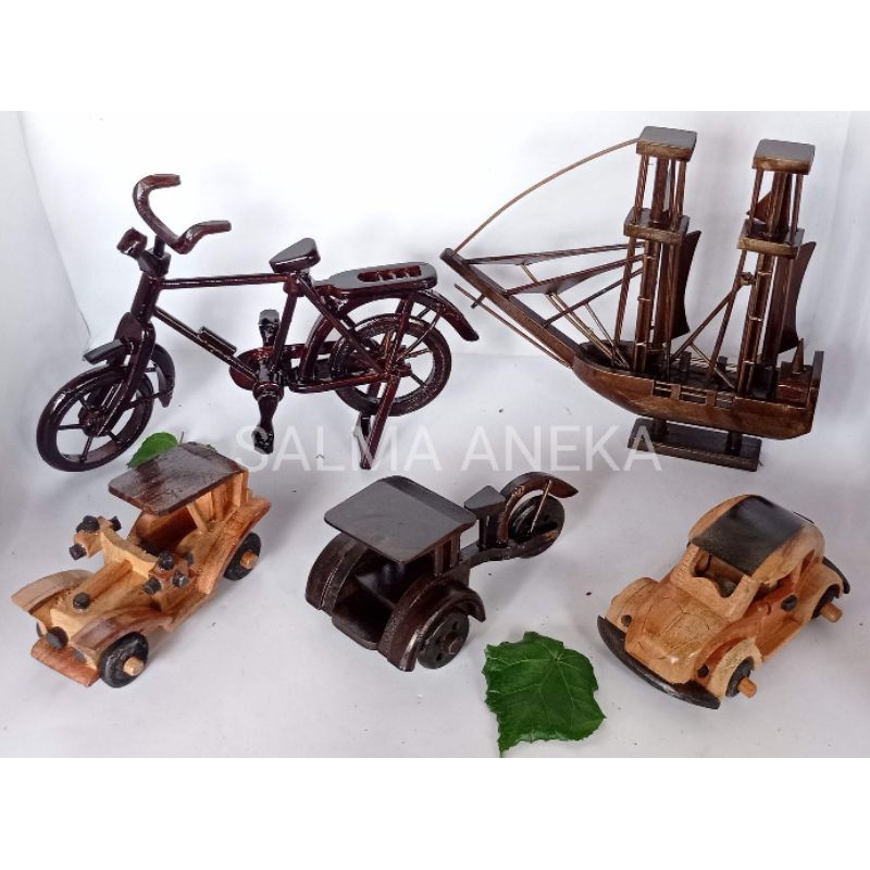 NEW PAKET MINIATUR KAYU DIECAST MOBIL KAYU SEPEDA KAYU KAPAL KAYU BECAK KAYU HARLEY KAYU BECAK