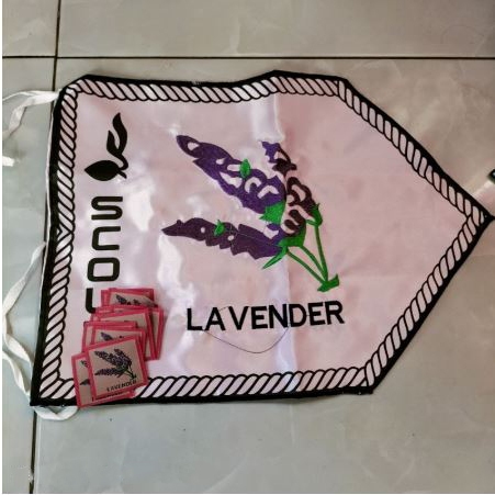 1 Set Bendera Regu + Tanda Regu Bunga Lavender Pramuka Bordir Bedge Regu Bed Bet Regu Pramuka Putri