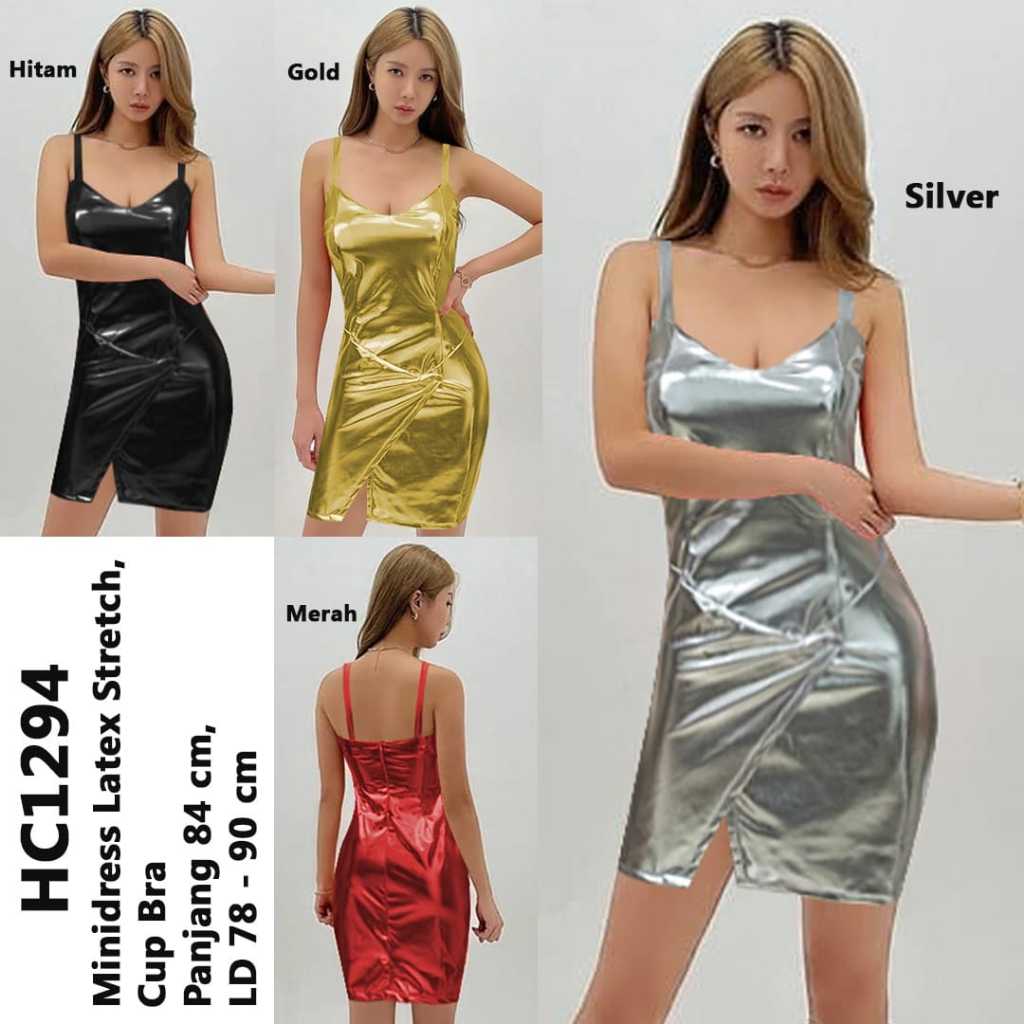 Happycorn HC1294 MiniDress Latex Stretch Bodycon Seksi / Mini Dress Latex Sexy / Dress Latex Slim