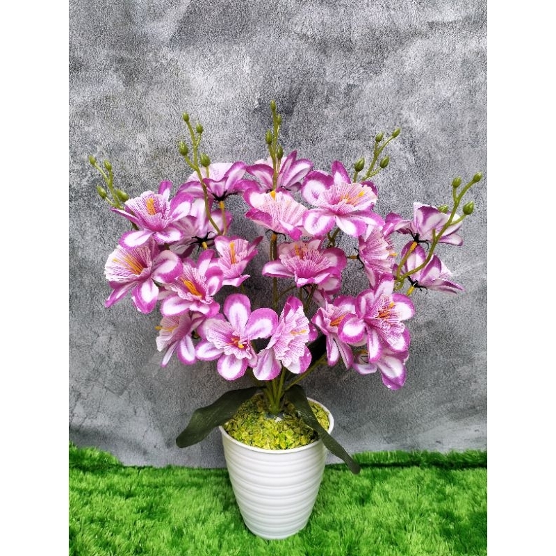 [bunga set pot] anggrek gloria artificial cabang 5 / anggrek baru cabang 5 / bunga anggrek artificia