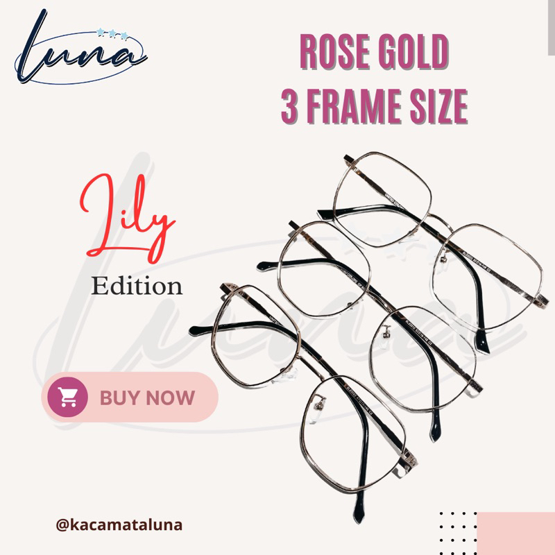 Kacamata Luna Frame Lensa Edisi LILY - Kotak | Korea Murah Tren Berkualitas Rose Gold Titanium Ringa