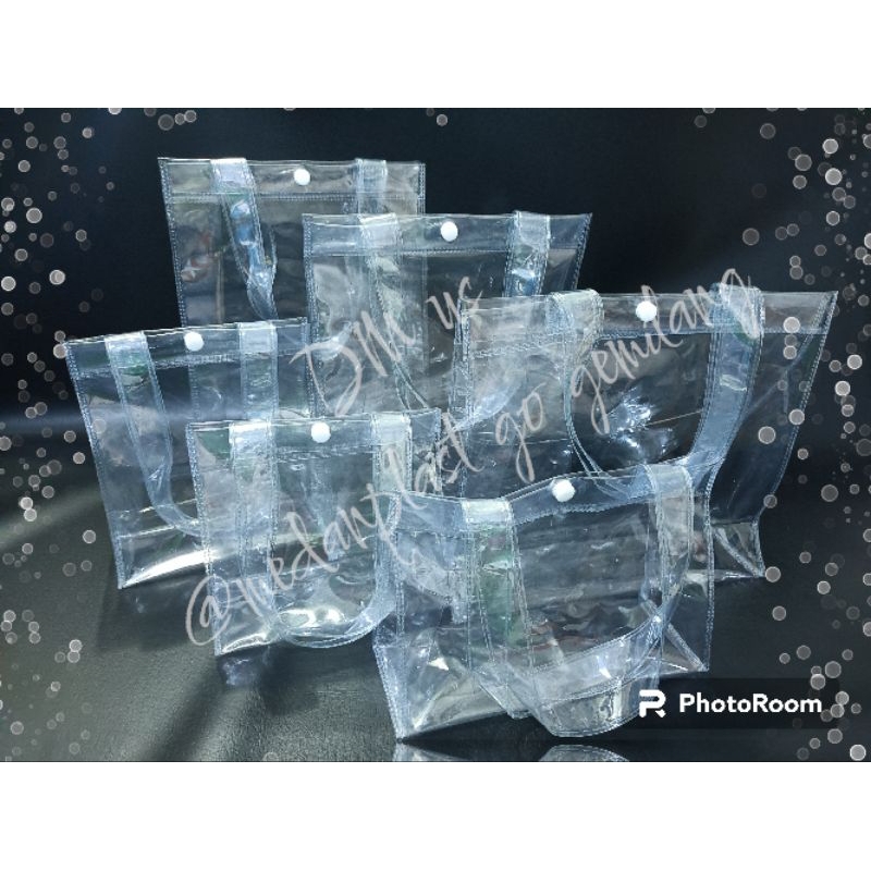 

Tas Souvenir Tote Bag Transparan Mika Bening Clear Goodiebag Hampers Pernikahan Ultah beauty product Elegant Plastik PVC Tebal