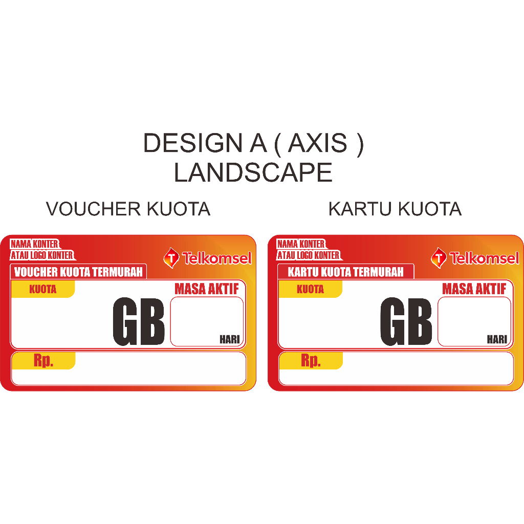 BAHAN TEBAL SEPERTI KTP - LABEL HARGA / PRICE TAG KONTER TELKOMSEL VOUCHER KUOTA / KARTU KUOTA LANDS