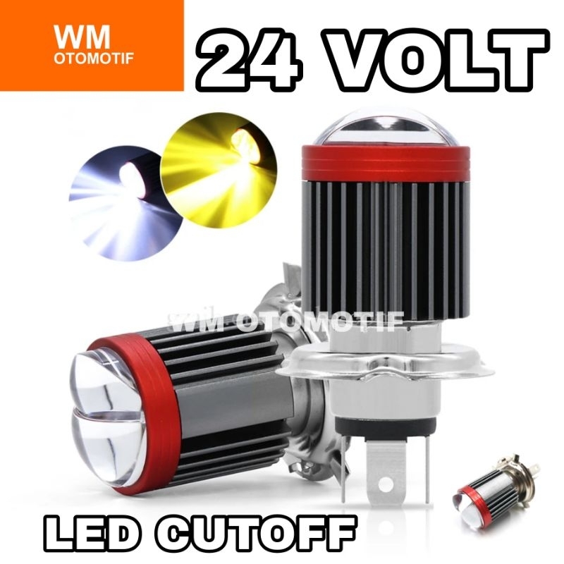 Lampu LED Utama Depan 24 Volt H4 Laser Gun Cutoff High Low 2 Warna Putih Kuning Projector D2 Truk Bu