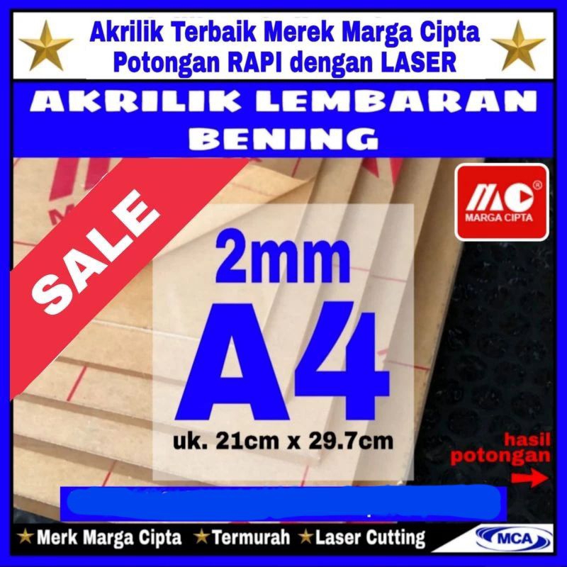 

Akrilik Bening 2mm Ukuran A4 (21x29.7cm) dan F4 (21x29 7cm) Marga Cipta