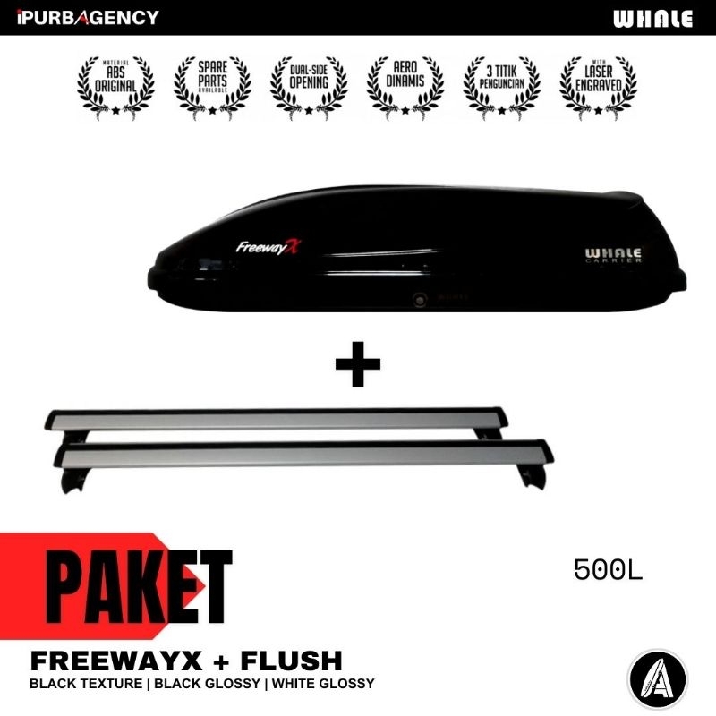 Paket Roof box Whale Freeway X + Cross bar Flush rail: Universal