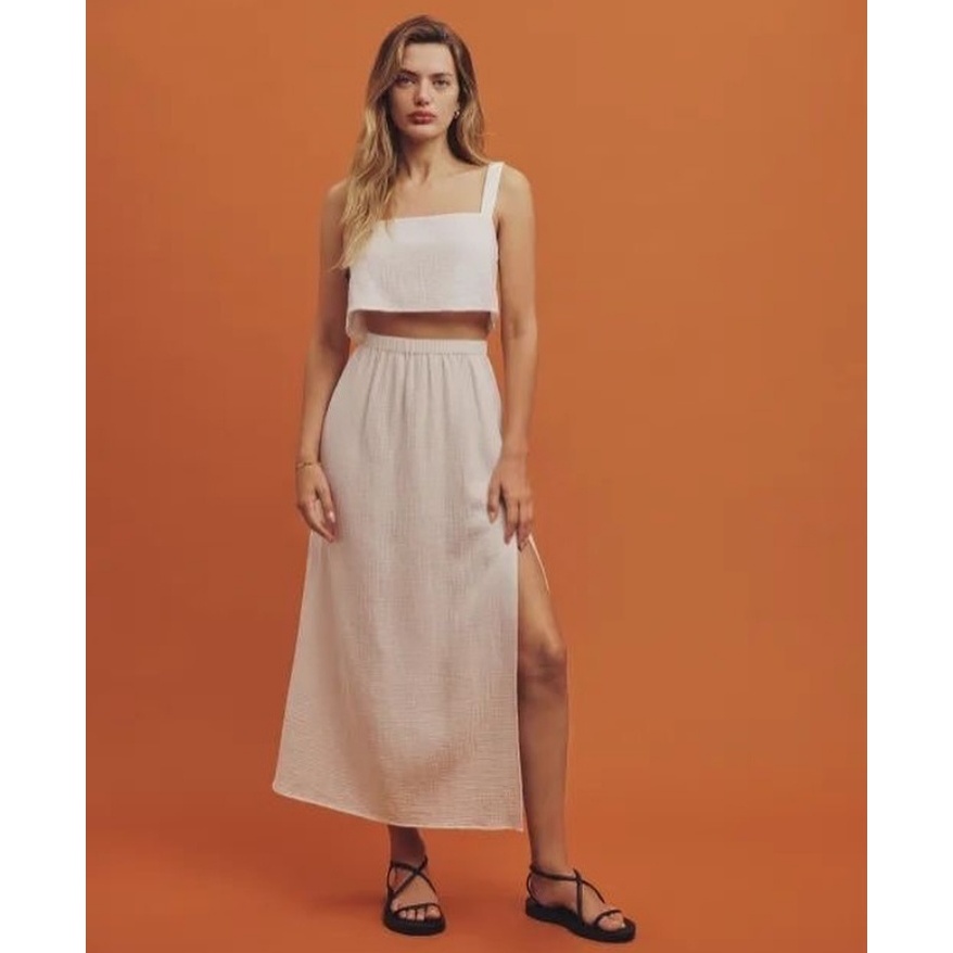 Baju pantai wanita BAYAN Beach Set tanktop rok midi wanita slit belah bali outfit white beach set ba