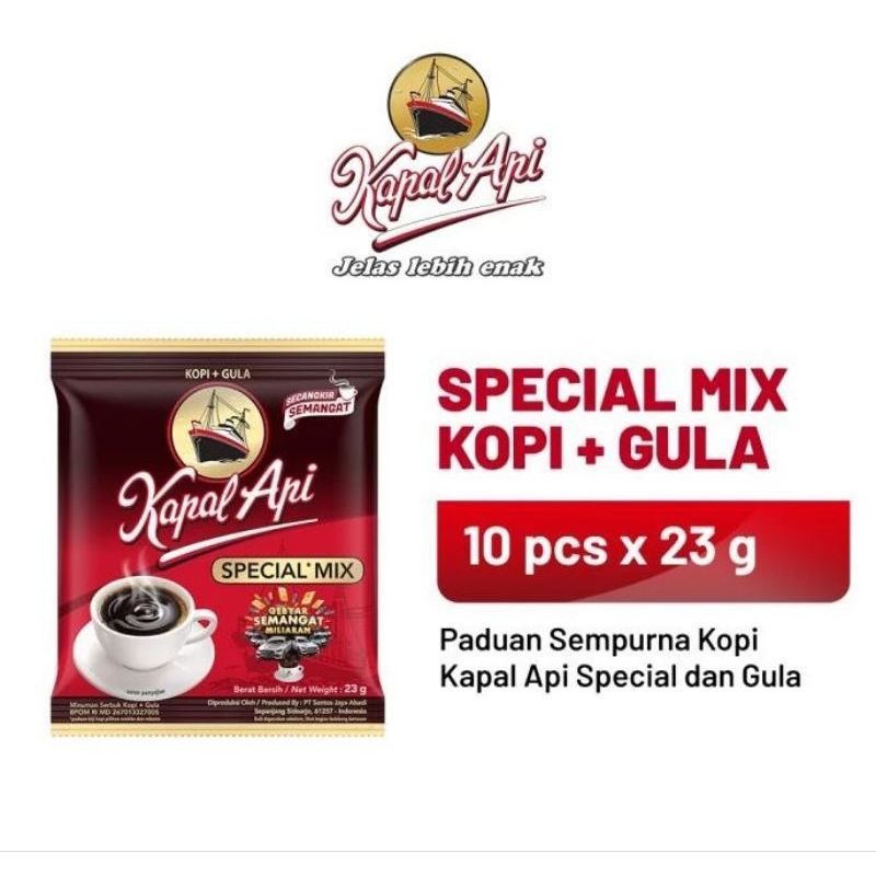 

Kopi Kapal Api Special Mix Isi 10 x 23gr ( RENCENG) / Kopi Spesial Mix Kopi & Gula