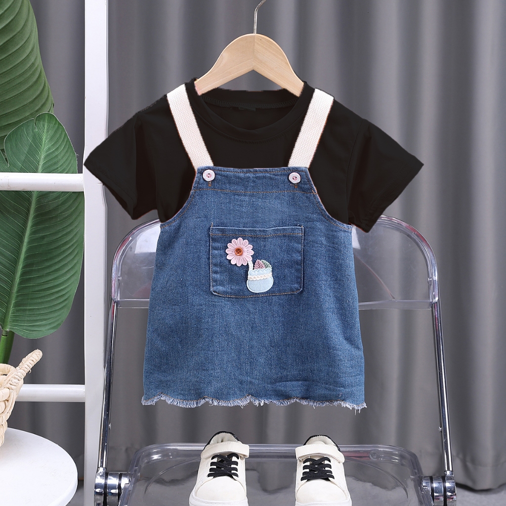 Set Overall Anak Perempuan Baju Kodok 2in1 Usia 1-5Tahun