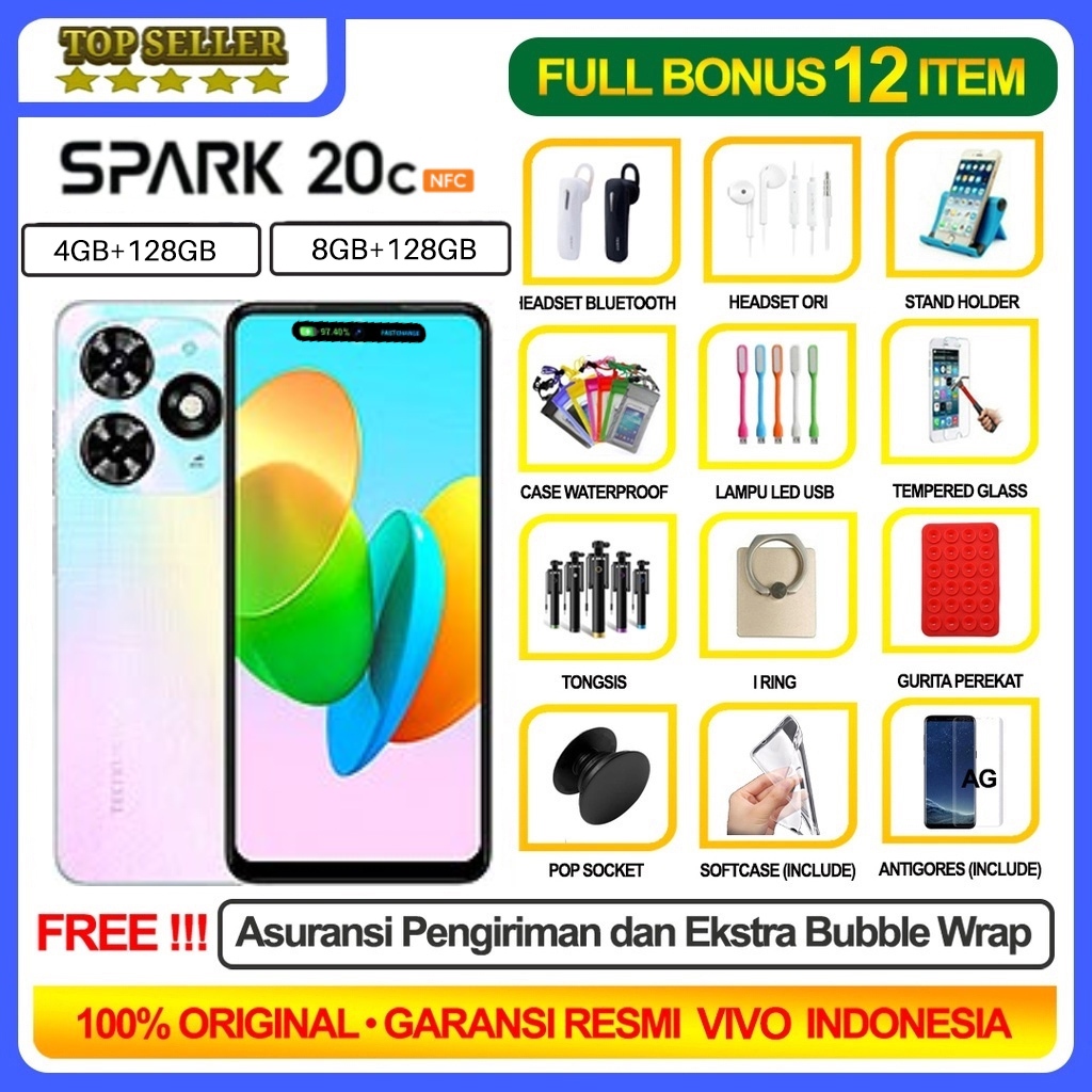 Tecno Spark 20 Pro PLus 8/256 GB | Spark 20 Pro 12/256 GB | Spark 20 NFC | Spark 20c NFC  8/256 8/128 4/128 Ram 8GB +8GB* / 4GB+4GB Rom 256gb 128gb Garansi Resmi-3