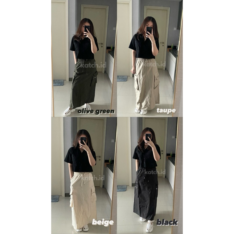 FREYA CARGO SKIRT HIJAB FRIENDLY MUSLIM WEAR ROK PANJANG KANTONG IMPORT BANGKOK BKK PREMIUM READYSTO