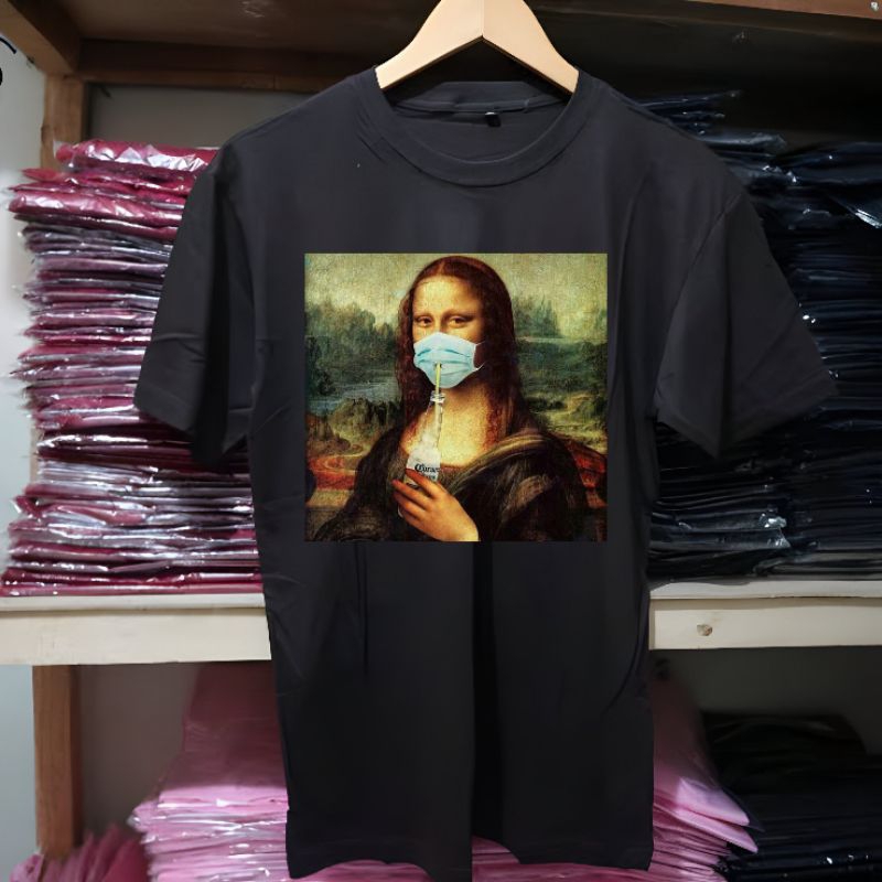 KAOS MONALISA MINUM BEER CORONA | KAOS LUCU KAOS UNIK
