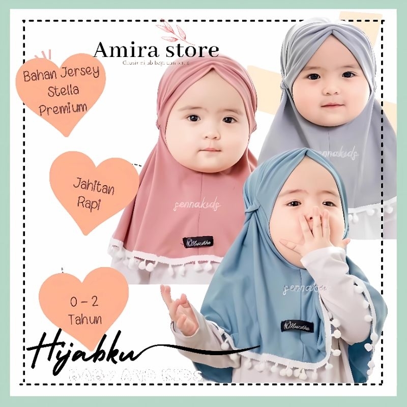 Hijab bayi new born 3 6  bulan 0 1 tahun sampai 18 bulan POM-POM TALI KARET  Kerudung bayi hijab bay