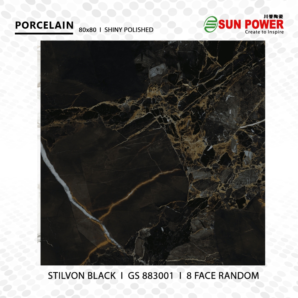 Granit Lantai Glossy Polished 80x80 - Stilvon Black | Sun Power