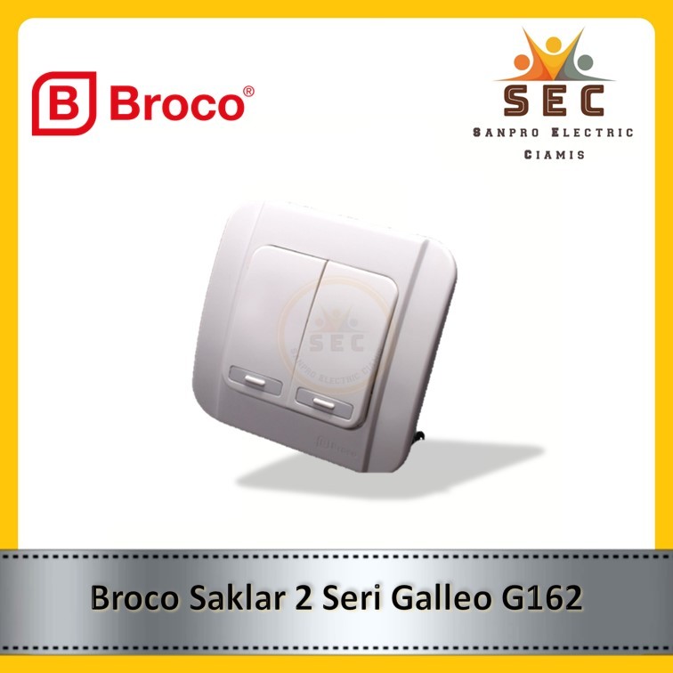 SAKLAR SERI BROCO 2G GALLEO G162 PUTIH  WHITE GANDA DOUBLE SWITCH FLUSH MOUNTING IB ASLI ORIGINAL