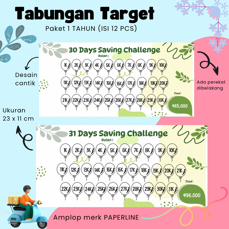 

Paket amplop tabungan target isi 12 amplop