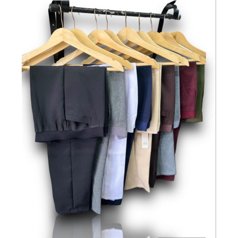 Celana dasar kerja formal kantor wanita pinggang karet model highwaist pola slimstandart bahan tebel
