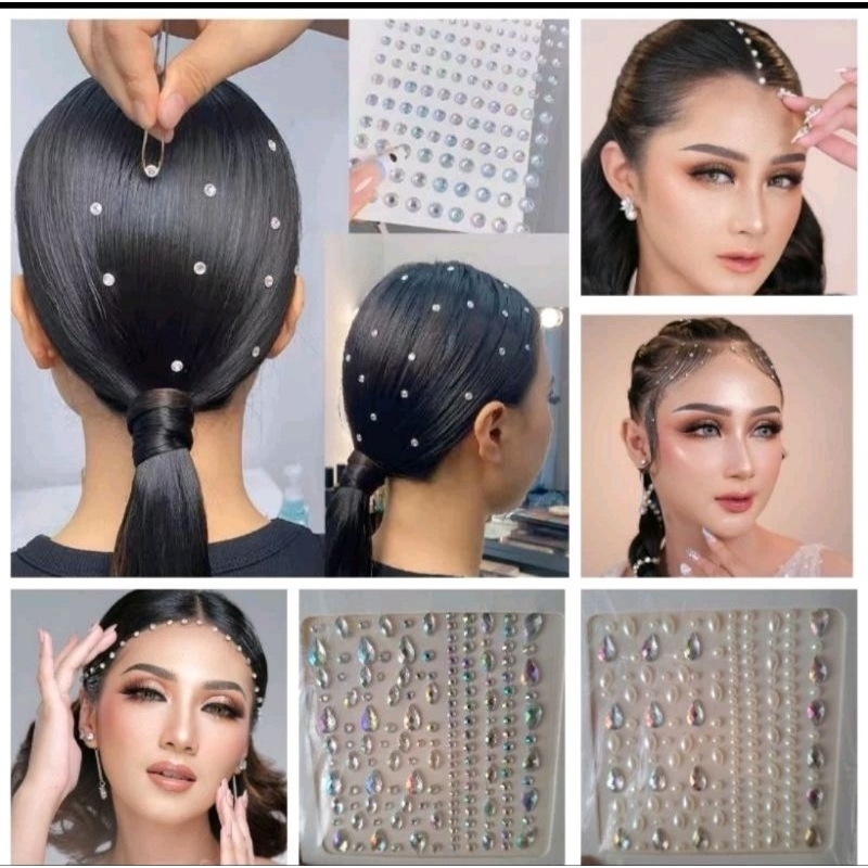 Hiasan rambut manik manik tempel pearl sticker/mutiara rambut /stiker wajah korea