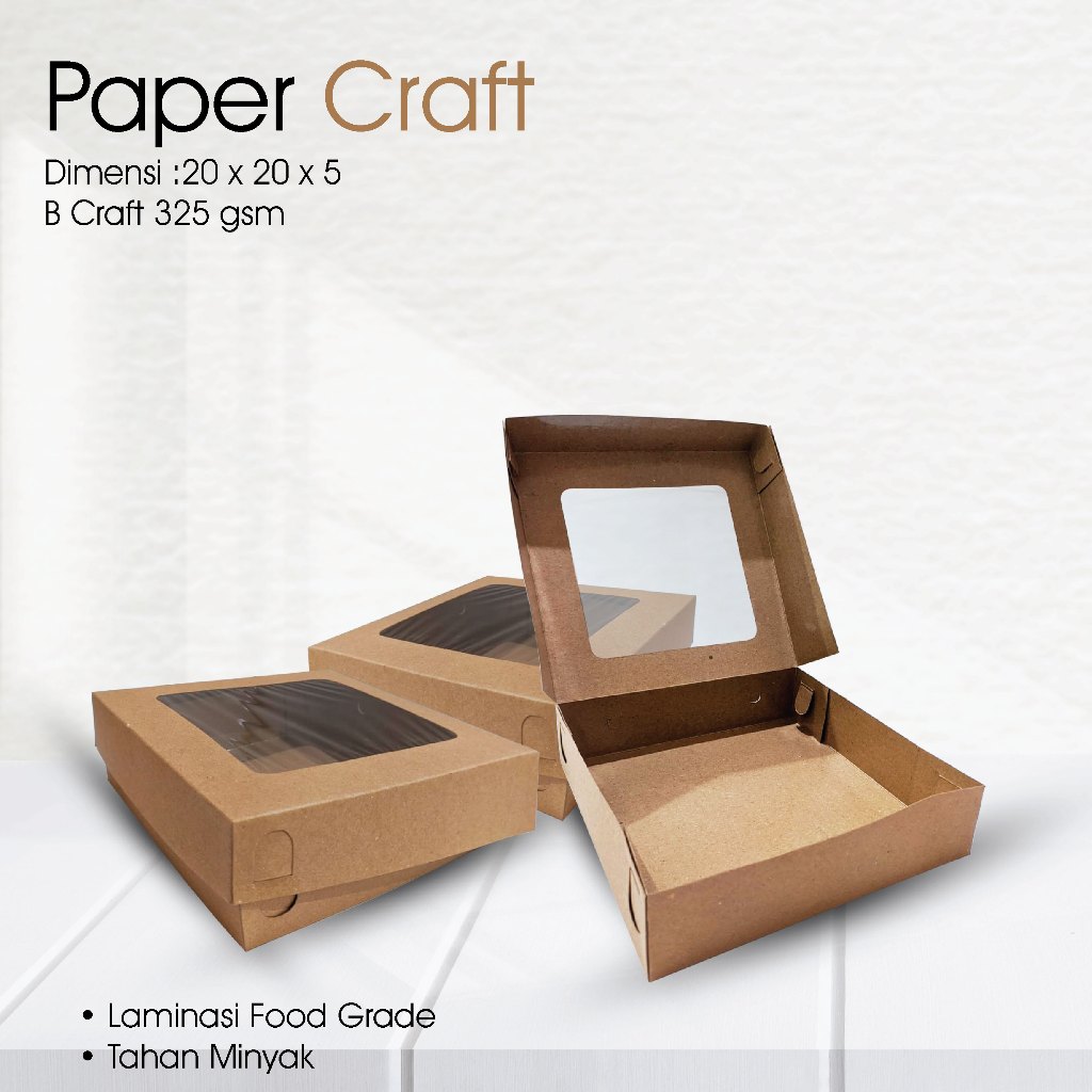 

Box Kraft Coklat Kotak Packing Kue Roti Cake Brownies Dus Donat Hampers Jendela Laminasi Uk. 20 x 20 x 5