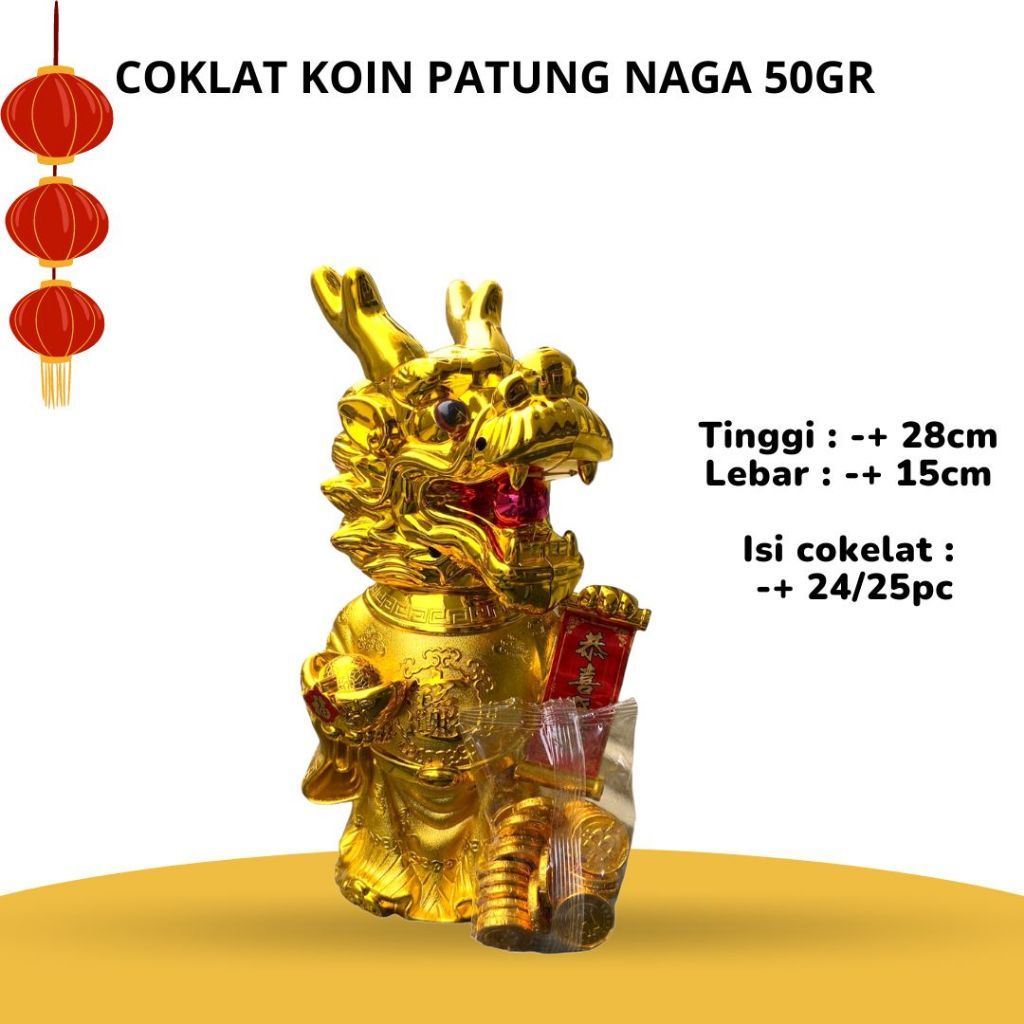 

Coklat Koin Patung Naga 50gr/ Coklat Patung Naga Emas