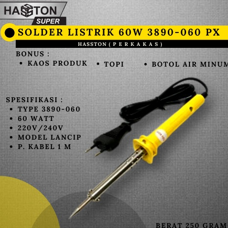 Jual Solder Listrik 60W 3890-060 Hasston Original Terbaru Solder Listrik Hasston Solder 60Watt Soldi