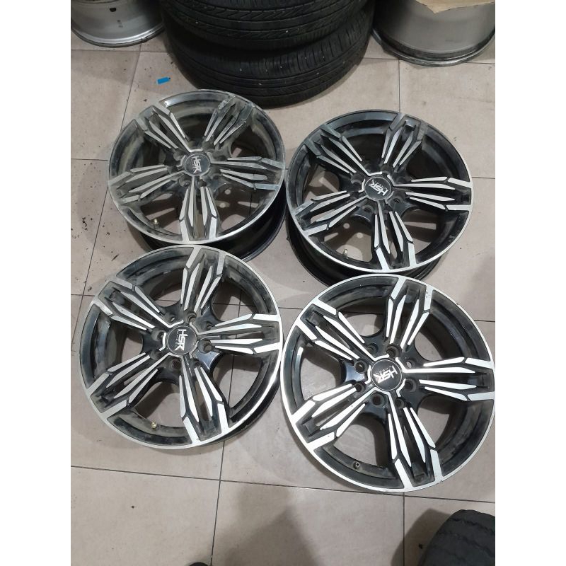 velg bekas Merkin ring 15 lebar 6 et 35 pcd 4x100/114 warna hitam polish