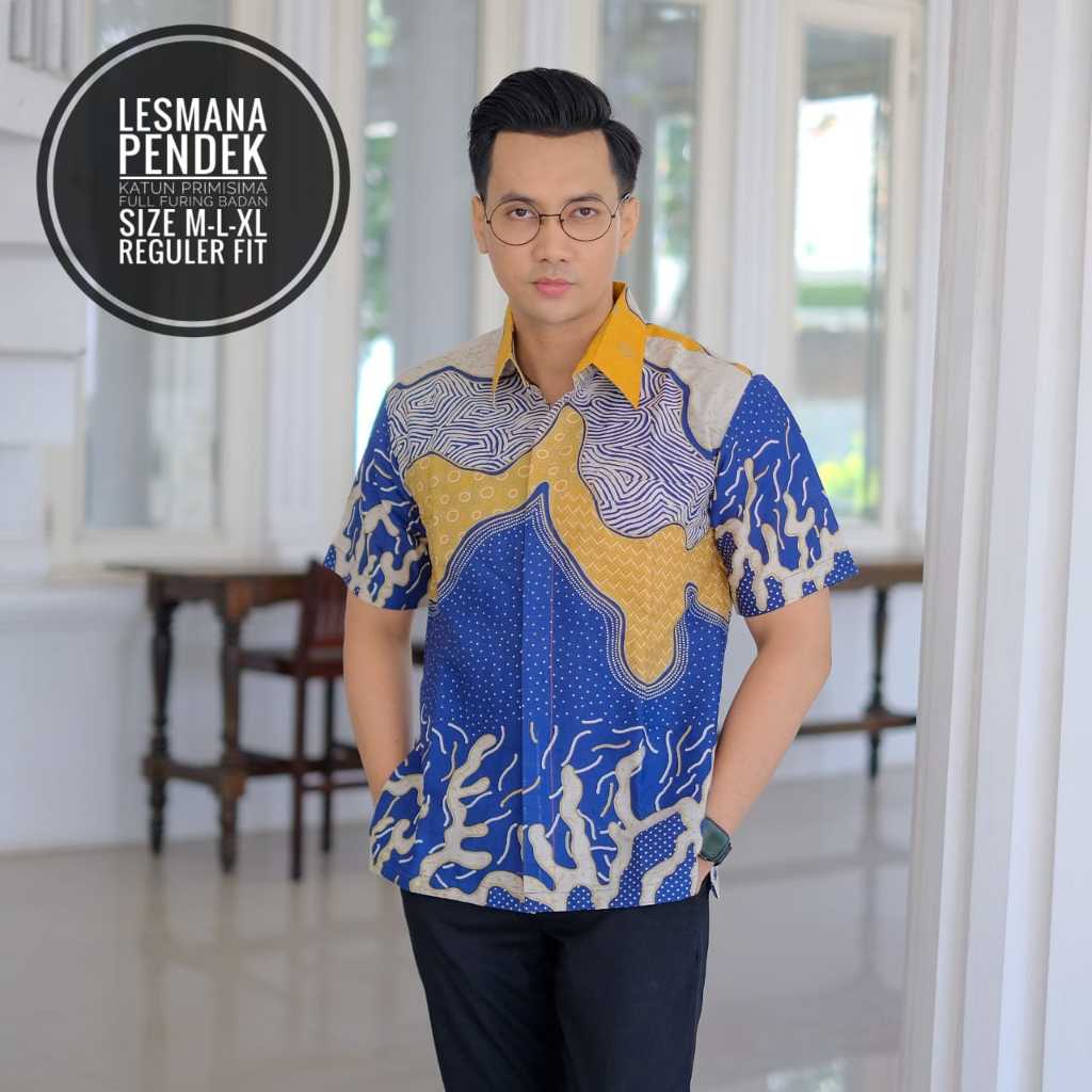 KEMEJA BATIK LESMANA LENGAN PENDEK LAPIS FURING ORI SOLO / BAJU BATIK KONDANGAN PRIA TERBARU / BATIK